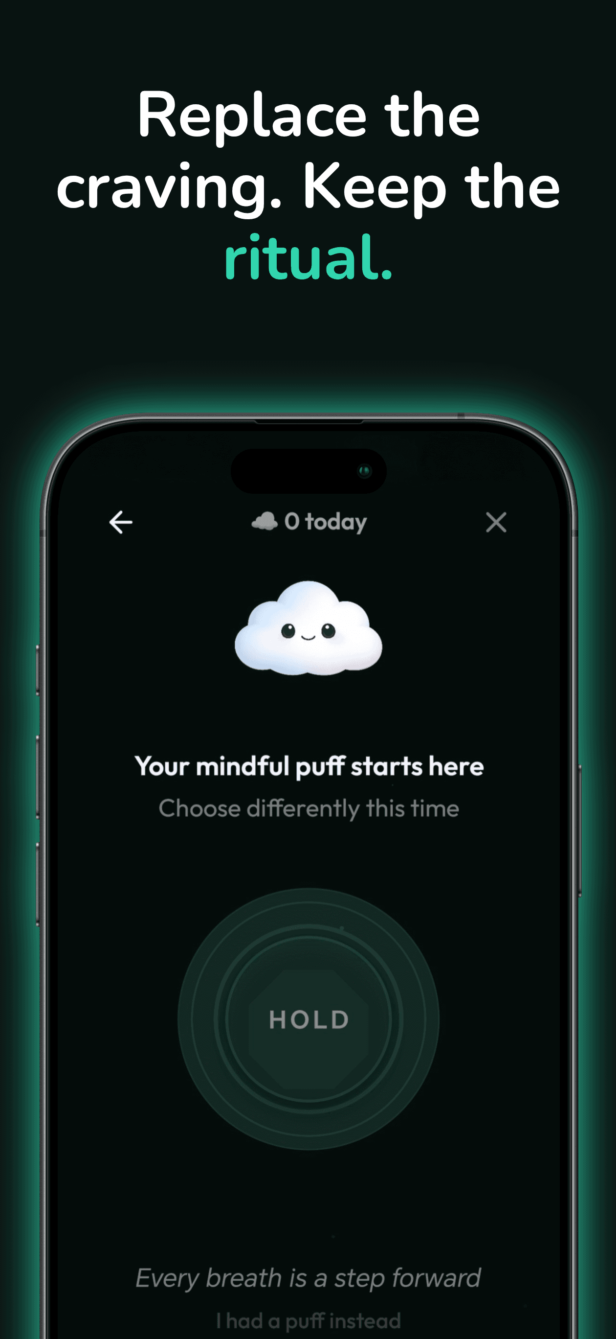 Mindful Puff breathing exercise — hold the orb to replace your craving with calm